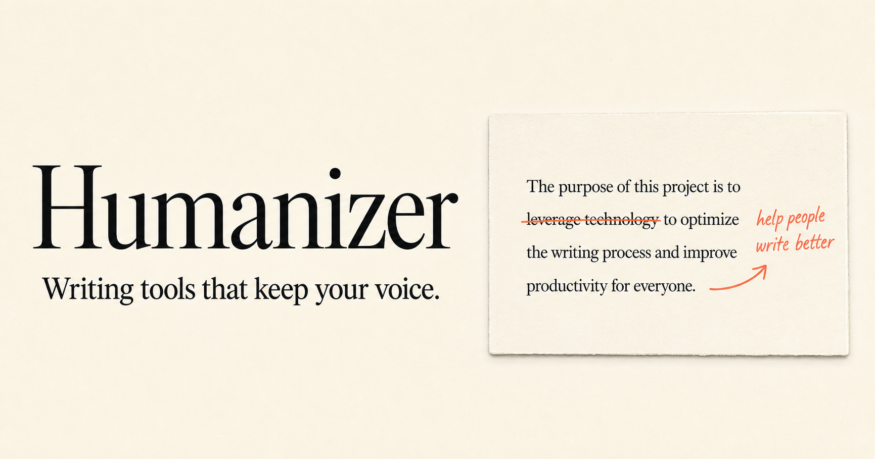 Humanizer revision card showing a generic draft crossed out and replaced with a specific action.